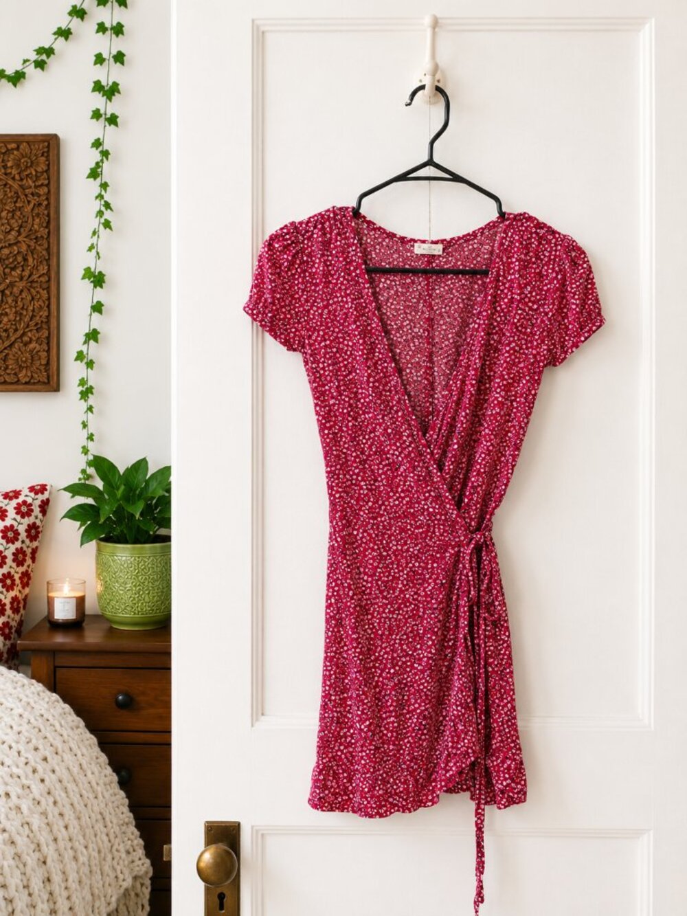 John Galt Brandy Melville Floral Wrap Mini Dress Red One Size Viscose